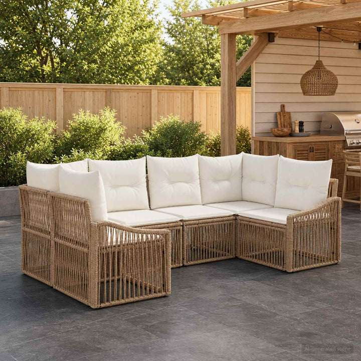 Havesofa Sæt 6 stk. 6-Antal sæder Beige polyrattan