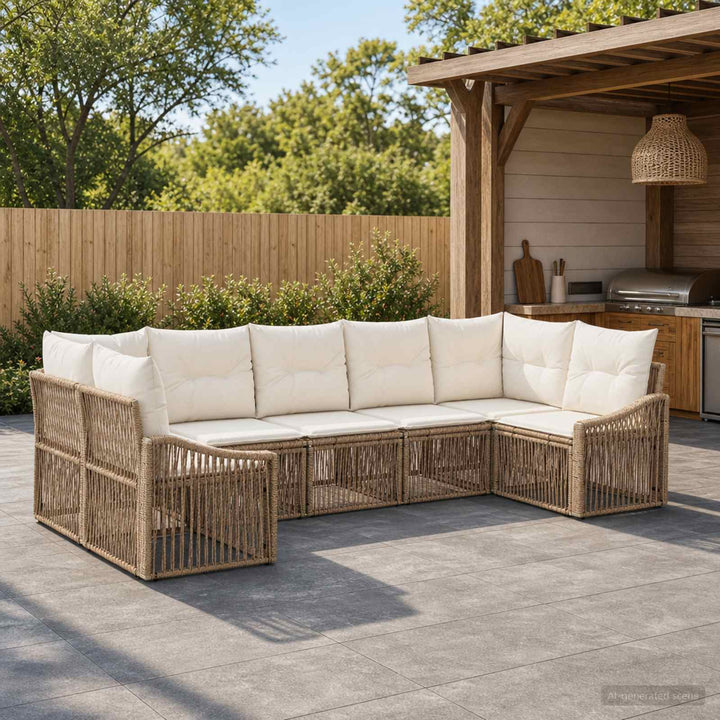 Havesofa Sæt 7 stk. 7-Antal sæder Beige polyrattan