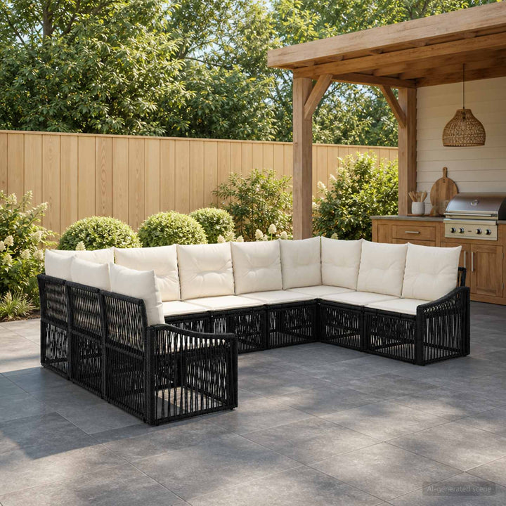 Havesofa Sæt 9 stk. Sort polyrattan