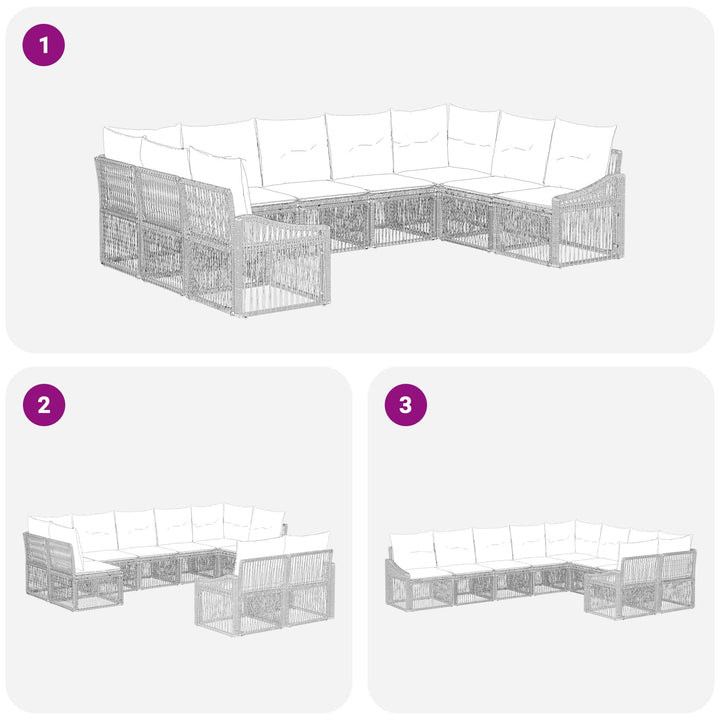 Havesofa Sæt 9 stk. Sort polyrattan