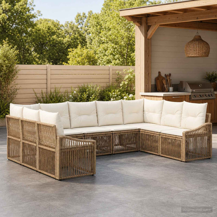 Havesofa Sæt 9 stk. Beige polyrattan