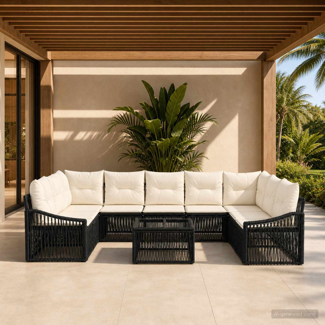 Havesofa Sæt 10 stk. Sort polyrattan