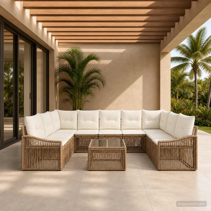 Havesofa Sæt 10 stk. Beige polyrattan