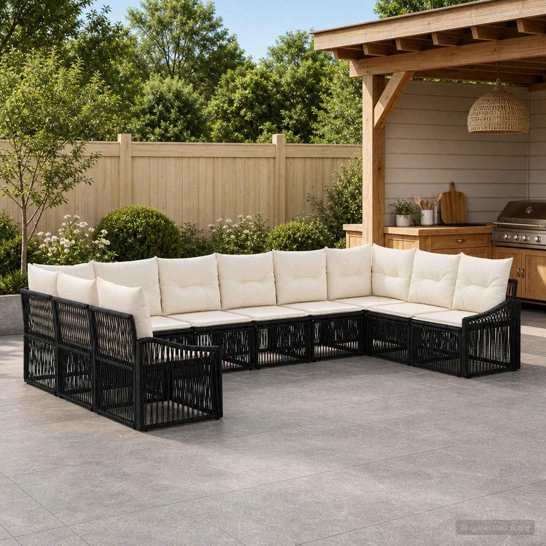 Havesofa Sæt 10 stk. Sort polyrattan