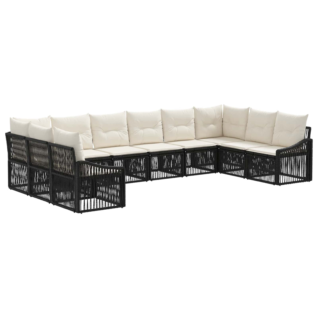 Havesofa Sæt 10 stk. Sort polyrattan