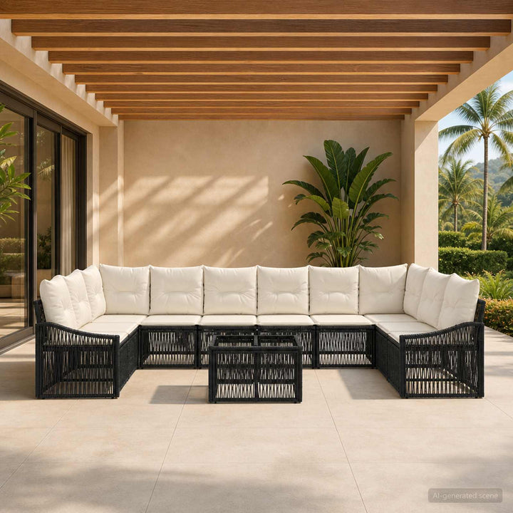 Havesofa Sæt 11 stk. Sort polyrattan