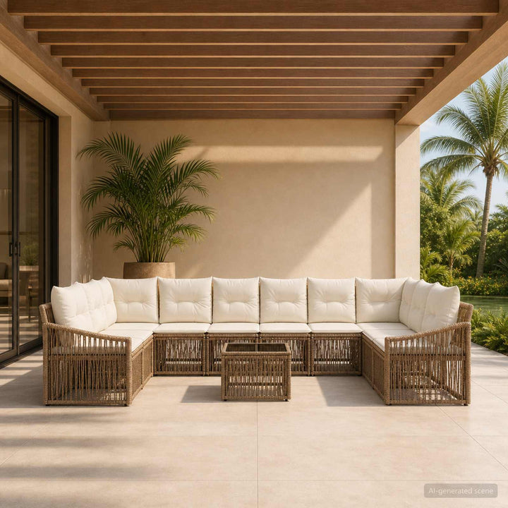 Havesofa Sæt 11 stk. Beige polyrattan