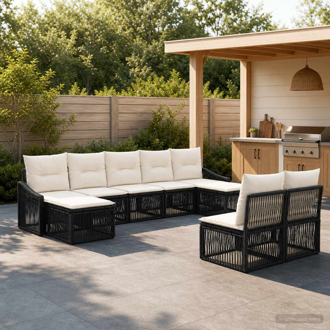 Havesofa Sæt 9 stk. Sort polyrattan