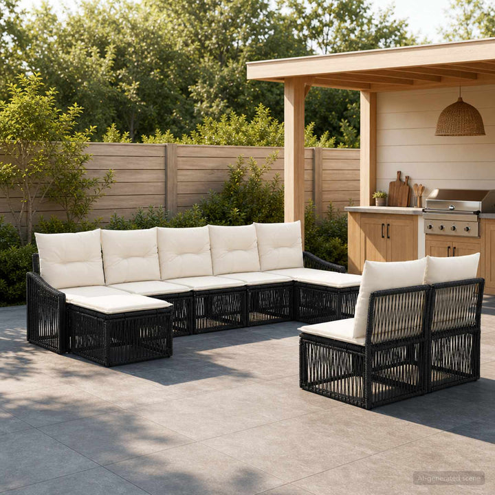 Havesofa Sæt 9 stk. Sort polyrattan