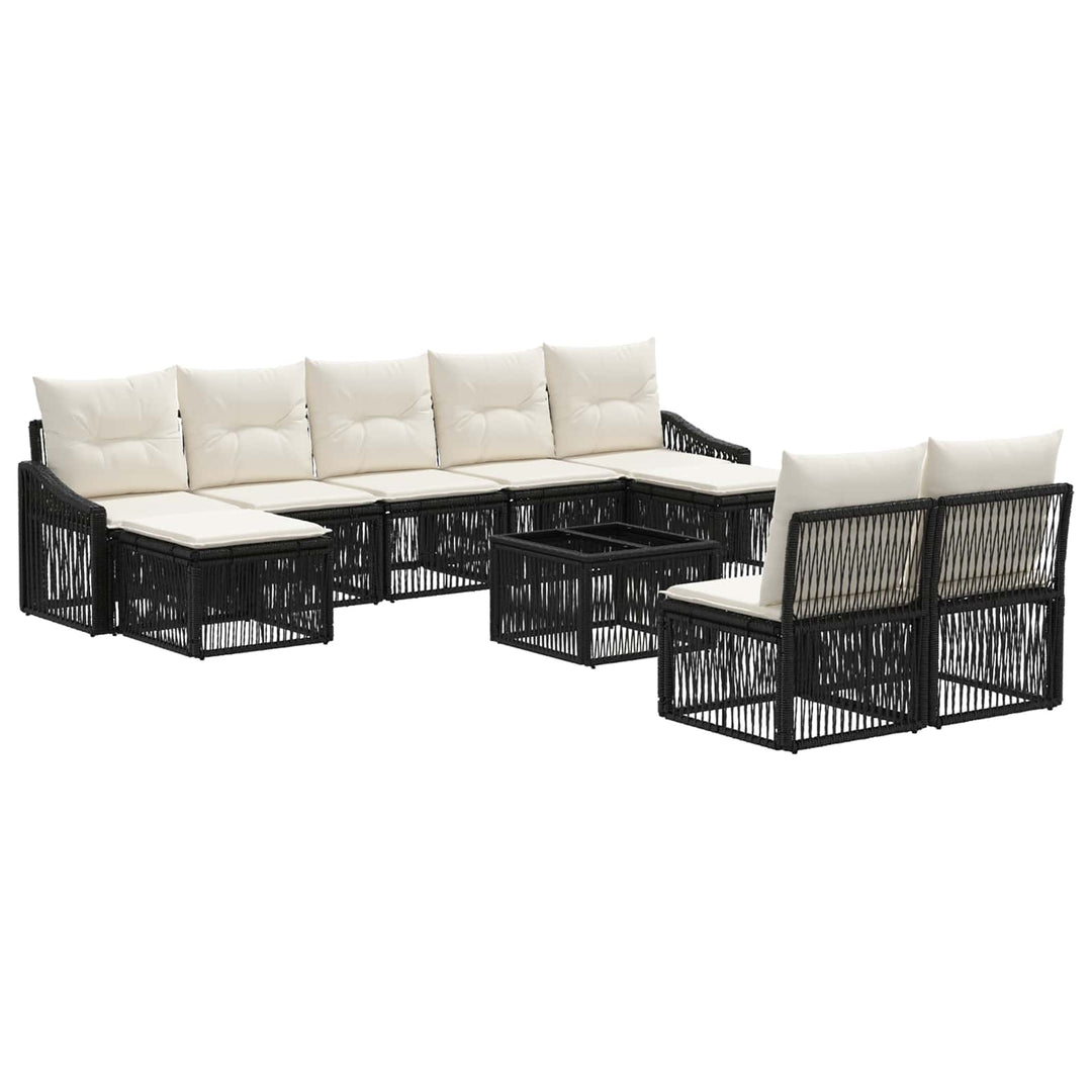 Havesofa Sæt 10 stk. Sort polyrattan