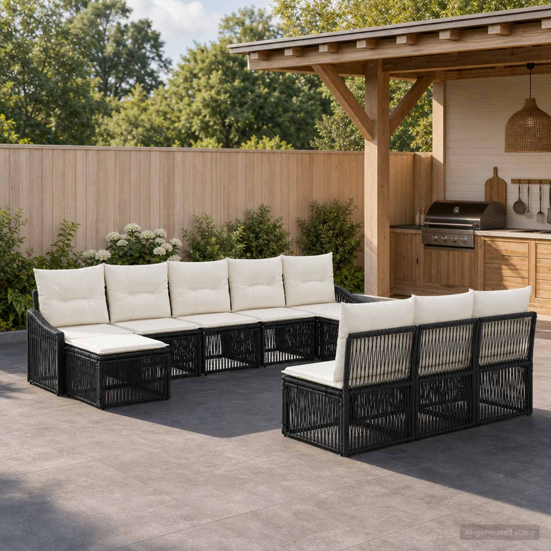 Havesofa Sæt 10 stk. Sort polyrattan