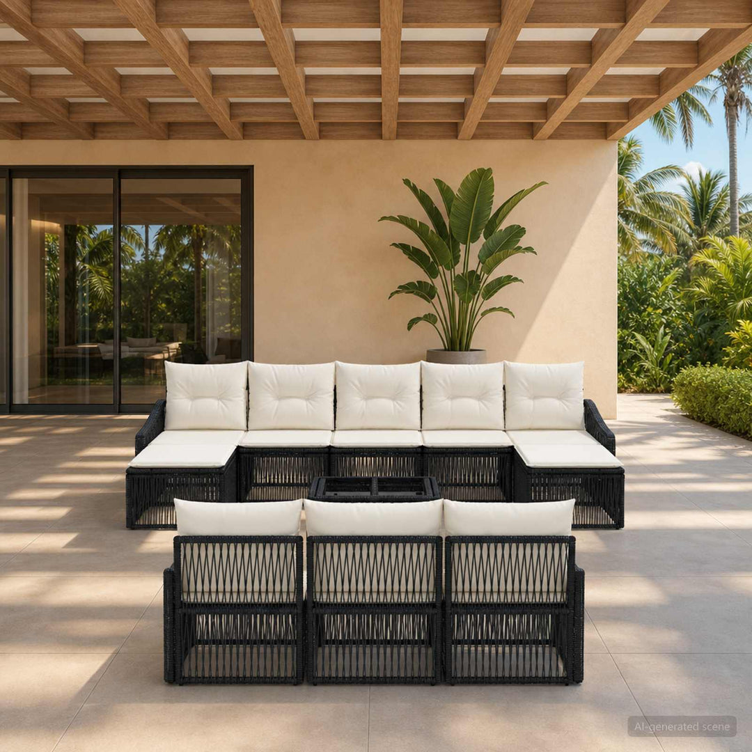 Havesofa Sæt 11 stk. Sort polyrattan