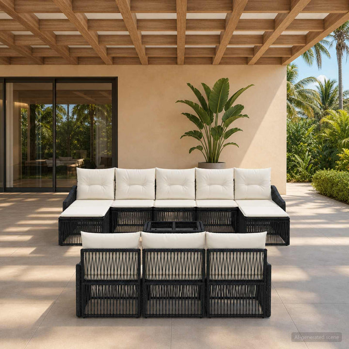 Havesofa Sæt 11 stk. Sort polyrattan