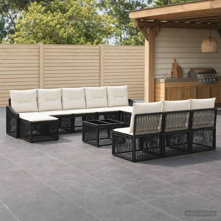 Havesofa Sæt 11 stk. Sort polyrattan