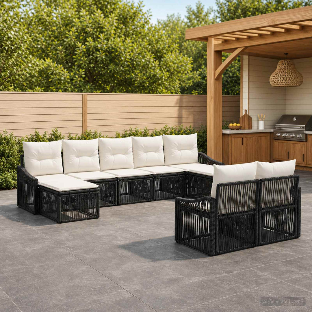 Havesofa Sæt 9 stk. Sort polyrattan