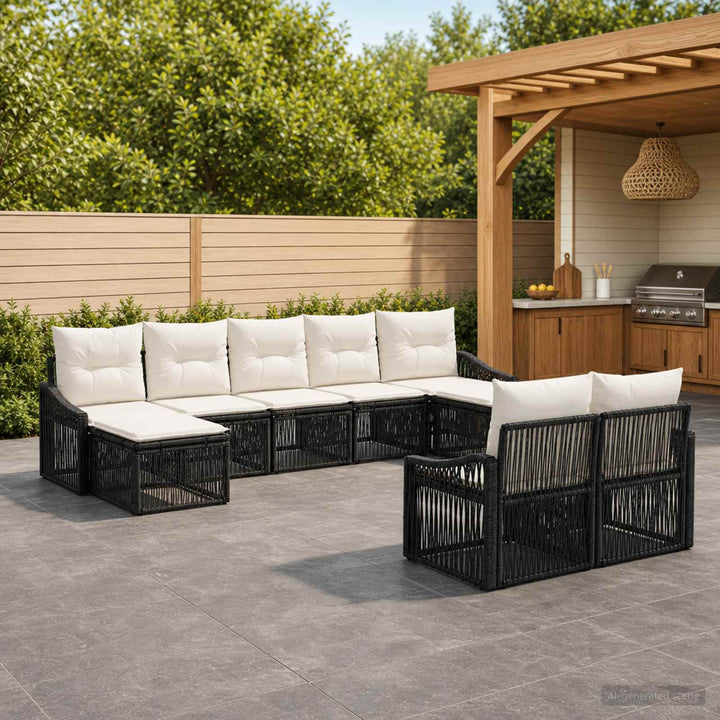 Havesofa Sæt 9 stk. Sort polyrattan