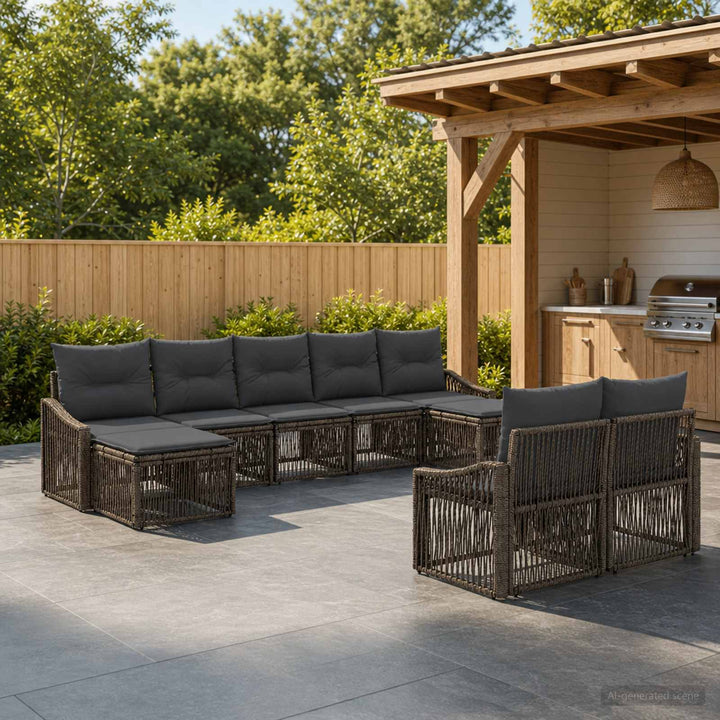 Havesofa Sæt 9 stk. Grå polyrattan