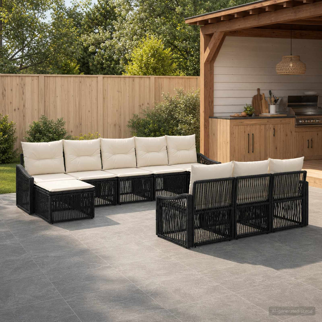 Havesofa Sæt 10 stk. Sort polyrattan