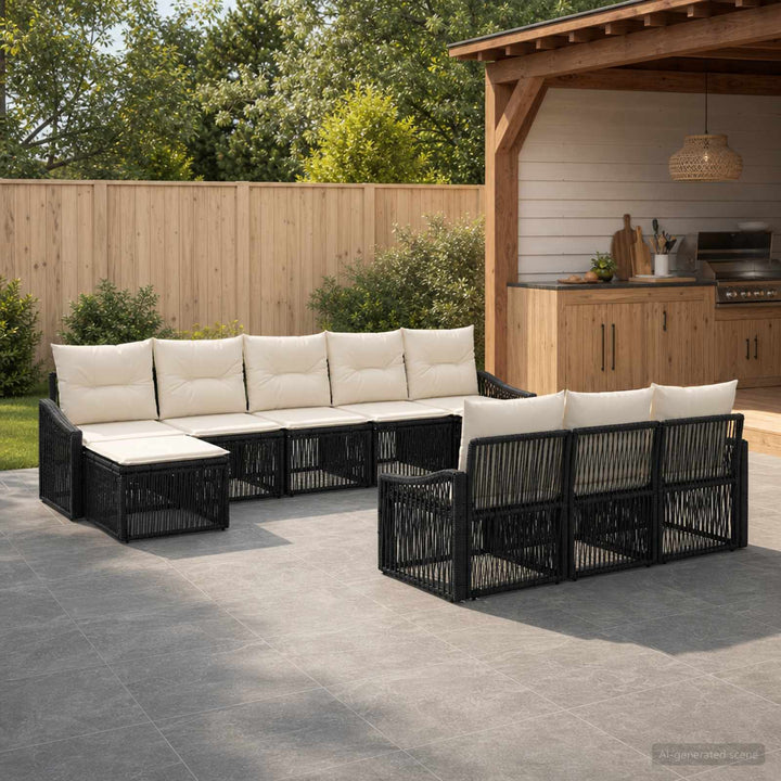 Havesofa Sæt 10 stk. Sort polyrattan