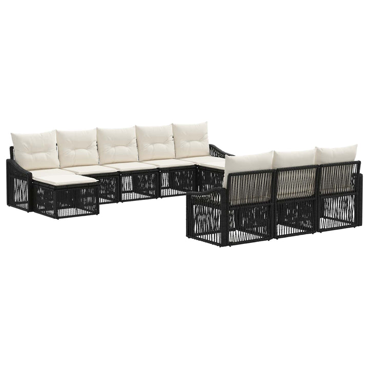 Havesofa Sæt 10 stk. Sort polyrattan