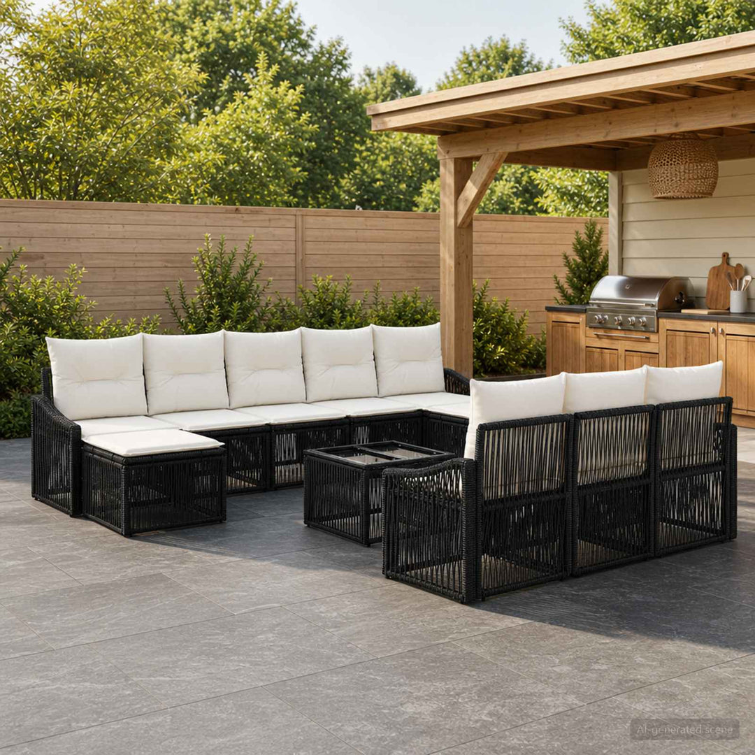 Havesofa Sæt 11 stk. Sort polyrattan