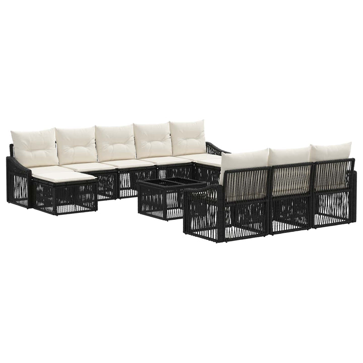 Havesofa Sæt 11 stk. Sort polyrattan