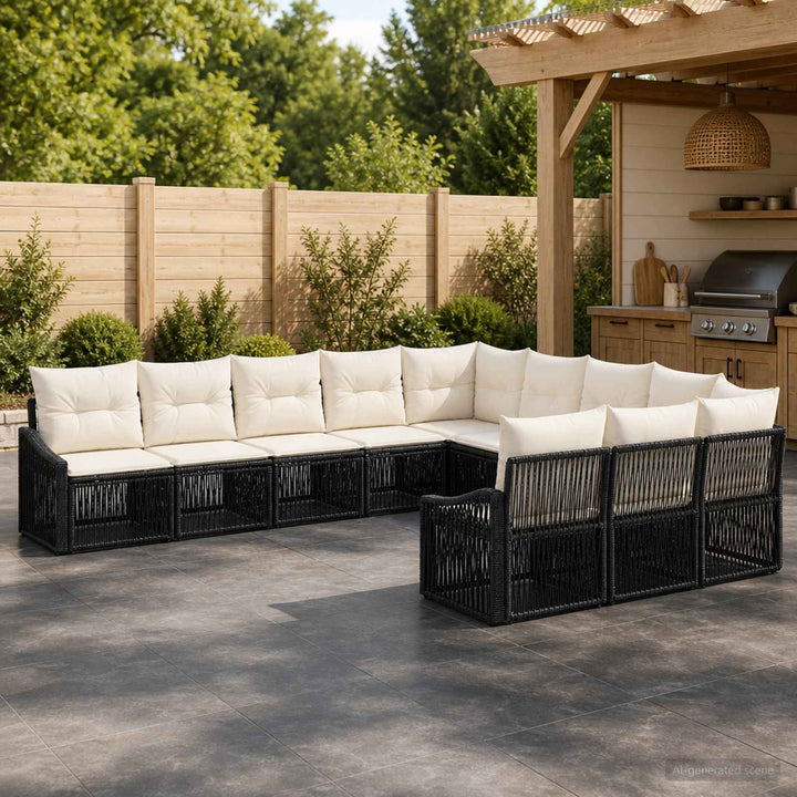 Havesofa Sæt 11 stk. Sort polyrattan