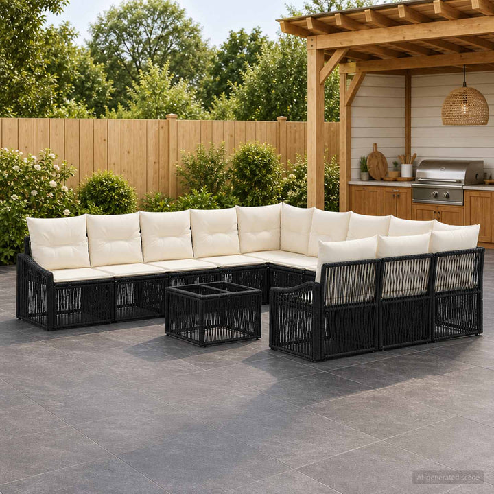 Havesofa Sæt 12 stk. Sort polyrattan
