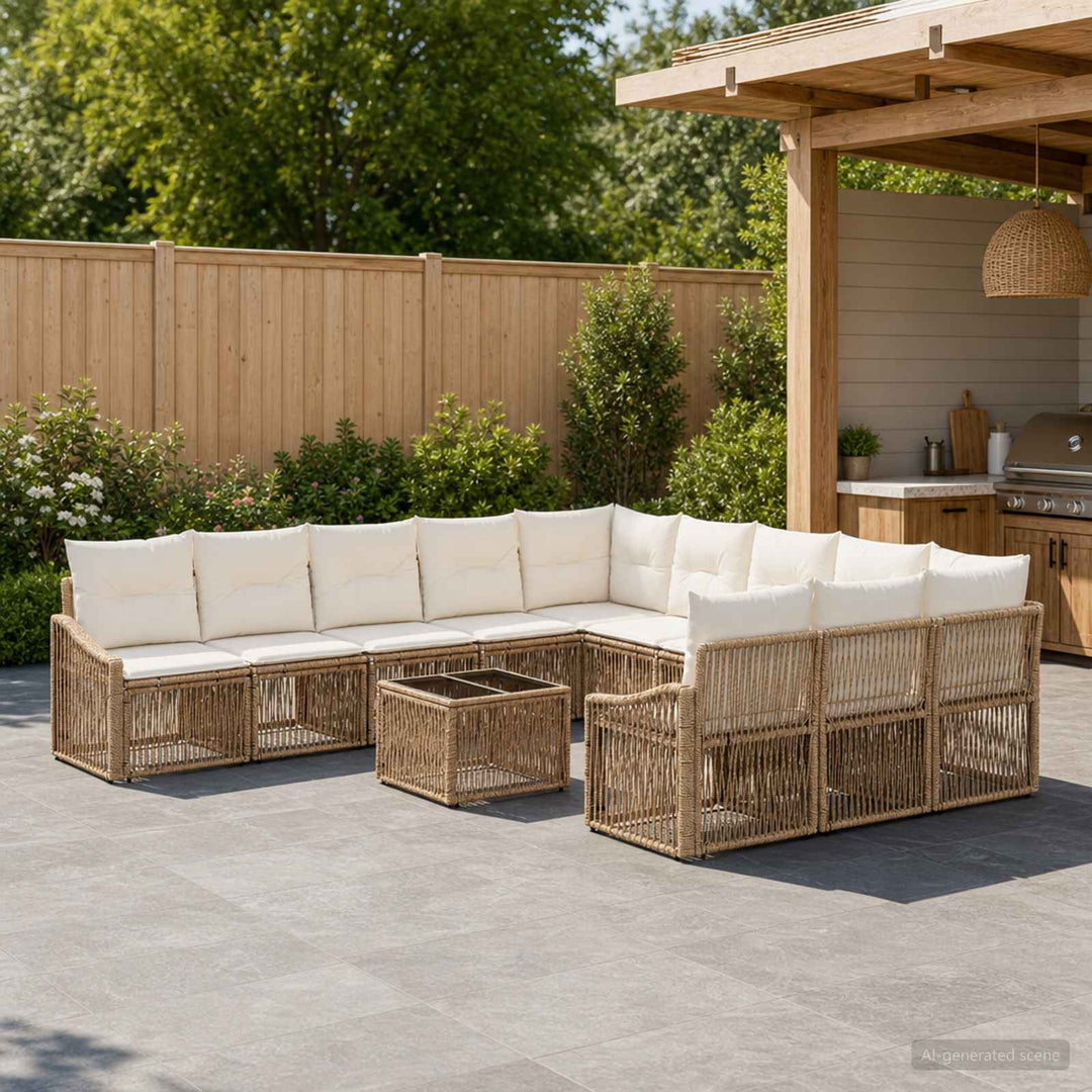 Havesofa Sæt 12 stk. Beige polyrattan