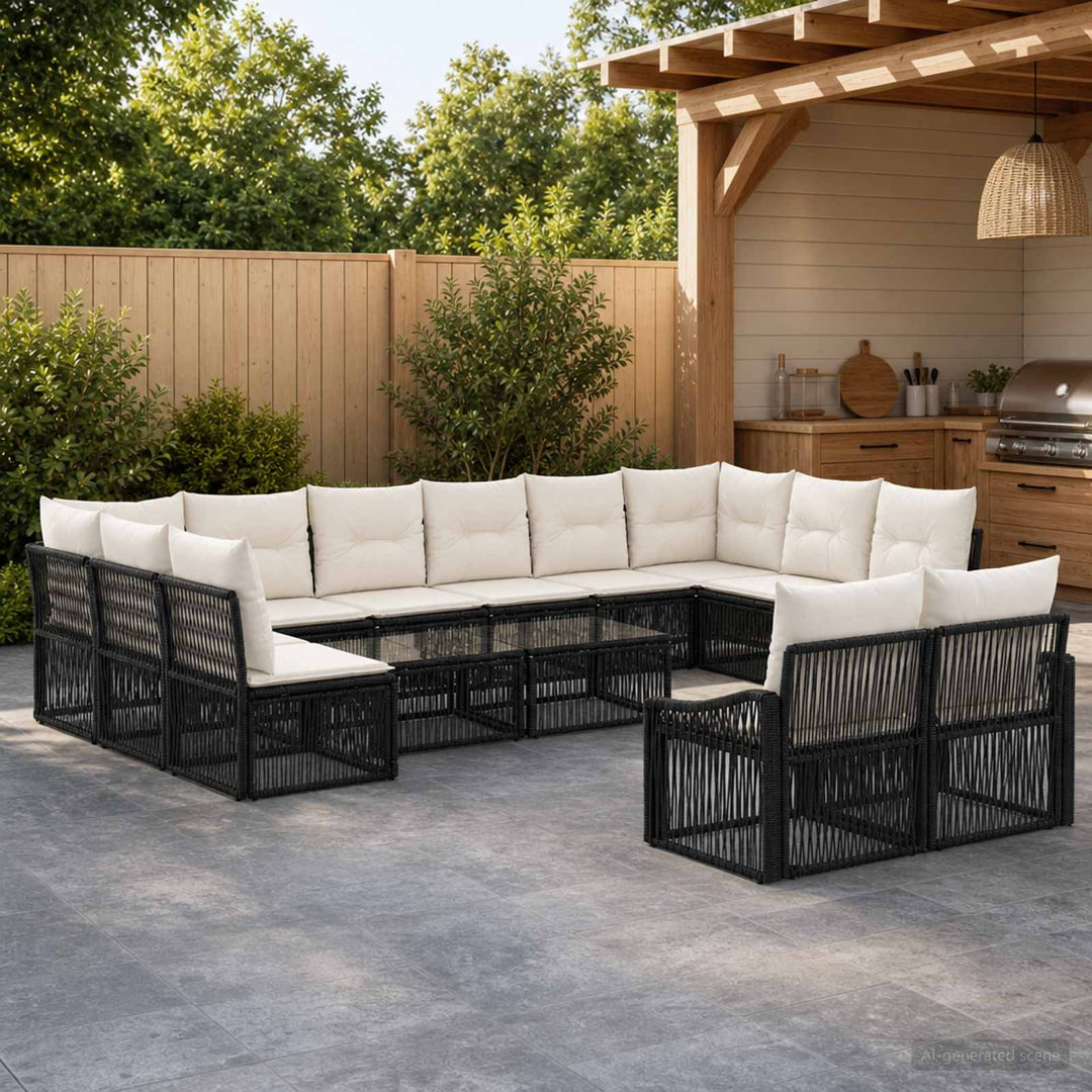 Havesofa Sæt 12 stk. Sort polyrattan