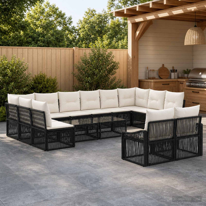 Havesofa Sæt 12 stk. Sort polyrattan