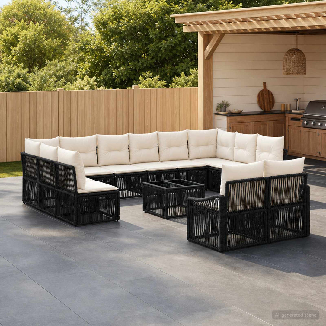 Havesofa Sæt 13 stk. Sort polyrattan