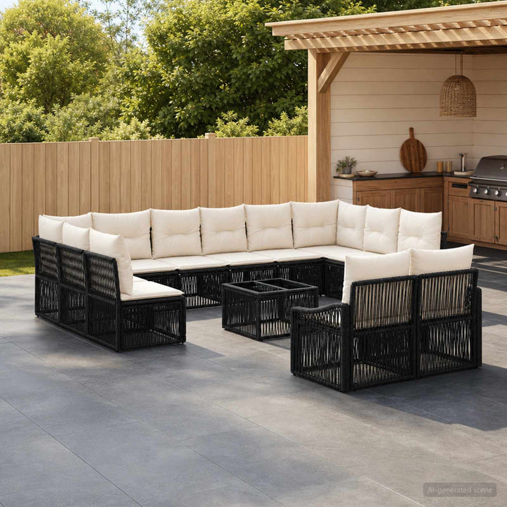 Havesofa Sæt 13 stk. Sort polyrattan