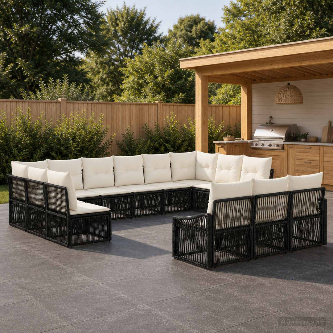 Havesofa Sæt 13 stk. Sort polyrattan