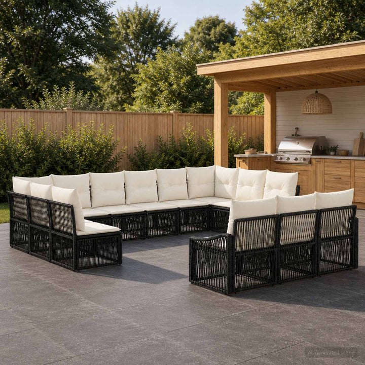 Havesofa Sæt 13 stk. Sort polyrattan