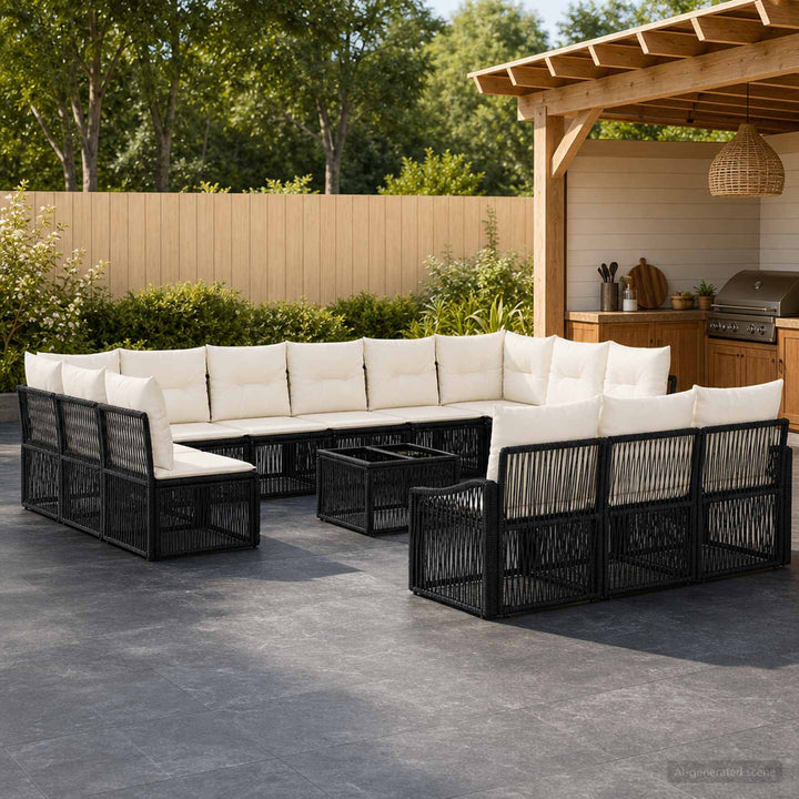 Havesofa Sæt 14 stk. Sort polyrattan