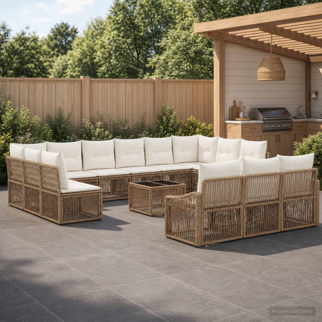 Havesofa Sæt 14 stk. Beige polyrattan