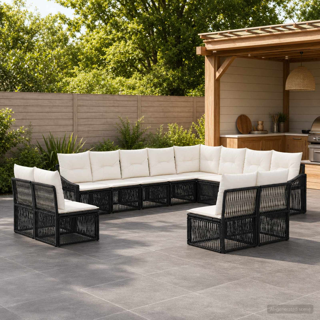 Havesofa Sæt 12 stk. Sort polyrattan