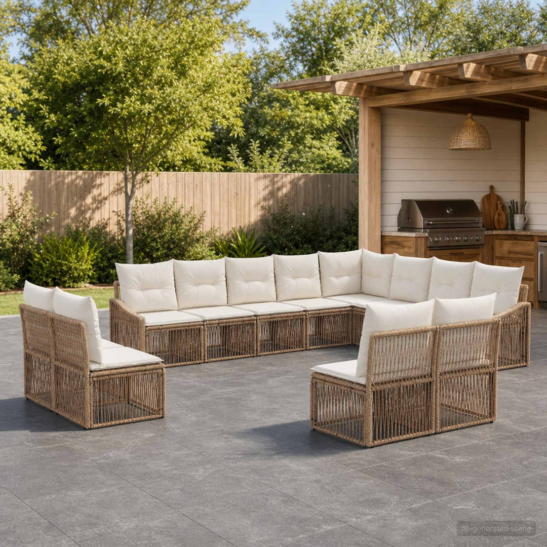 Havesofa Sæt 12 stk. Beige polyrattan