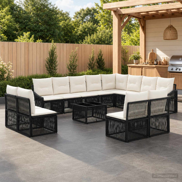 Havesofa Sæt 13 stk. Sort polyrattan