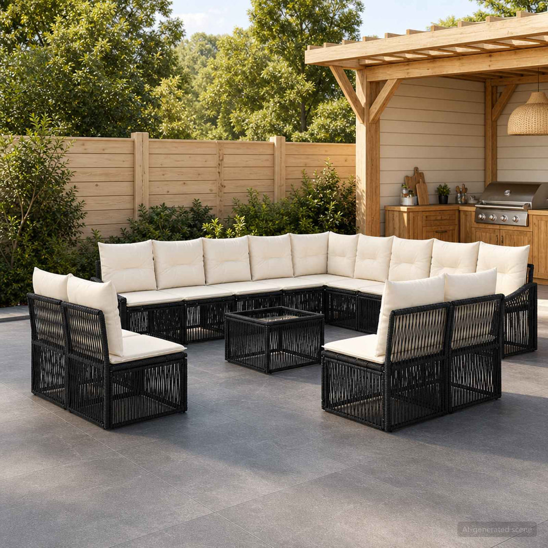 Havesofa Sæt 14 stk. Sort polyrattan