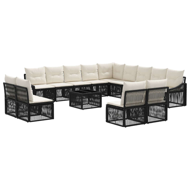 Havesofa Sæt 14 stk. Sort polyrattan