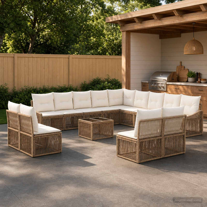 Havesofa Sæt 14 stk. Beige polyrattan