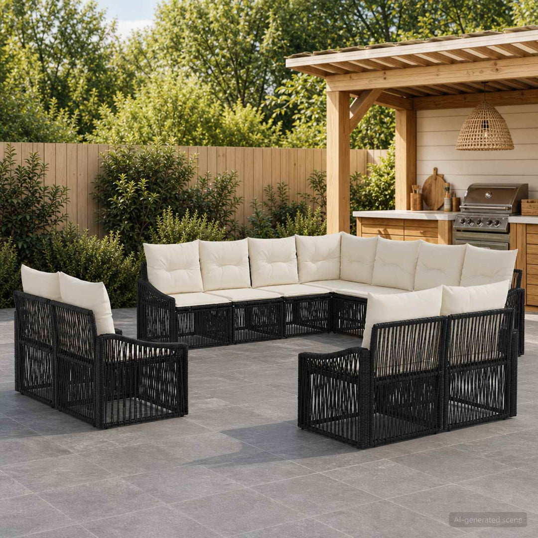 Havesofa Sæt 11 stk. Sort polyrattan