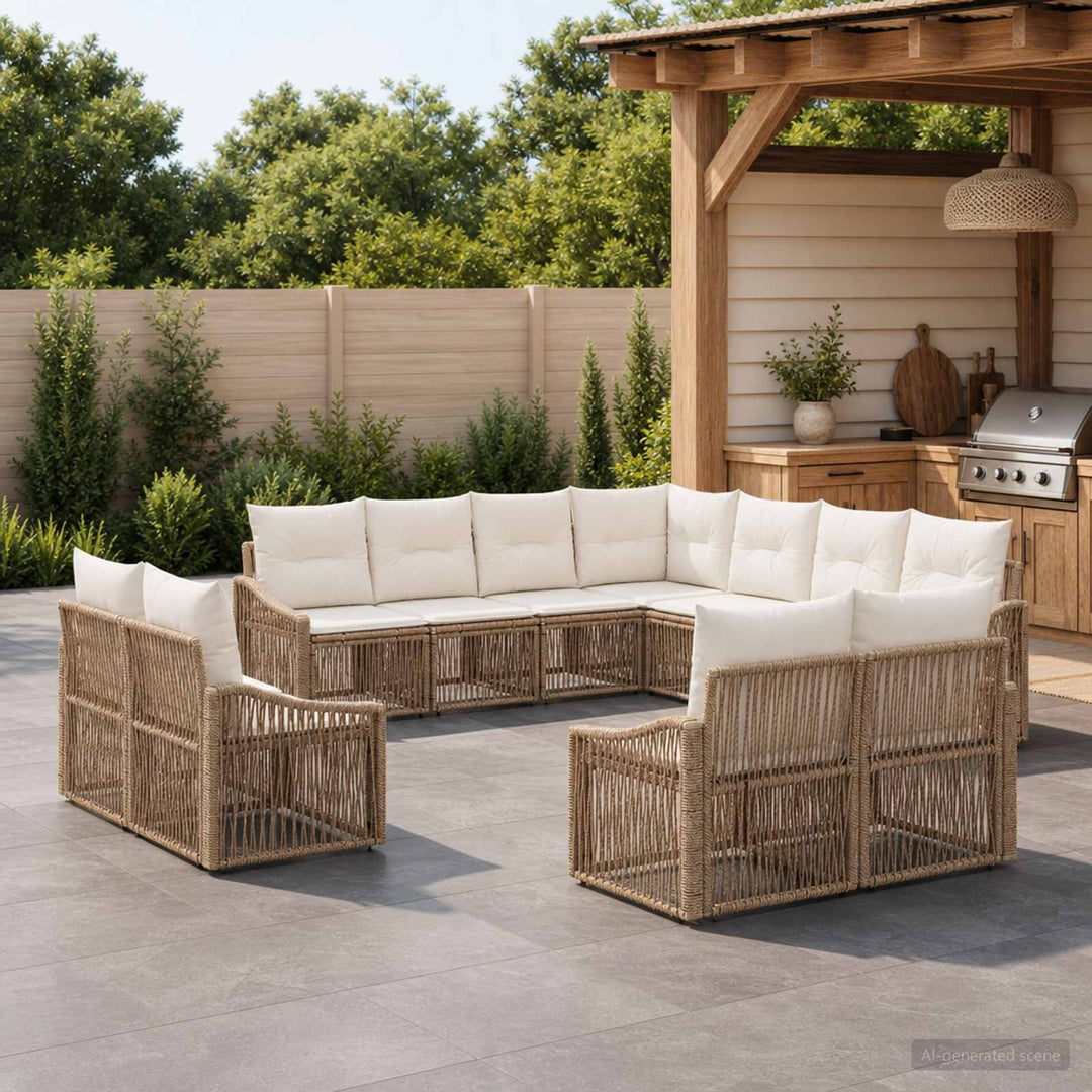 Havesofa Sæt 11 stk. Beige polyrattan