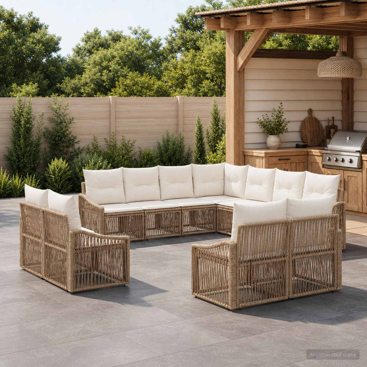 Havesofa Sæt 11 stk. Beige polyrattan