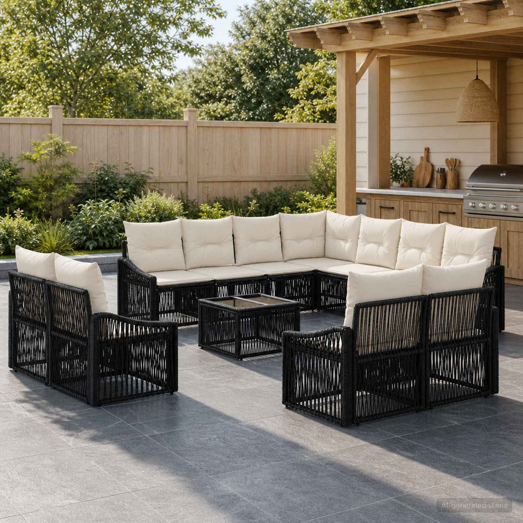Havesofa Sæt 12 stk. Sort polyrattan