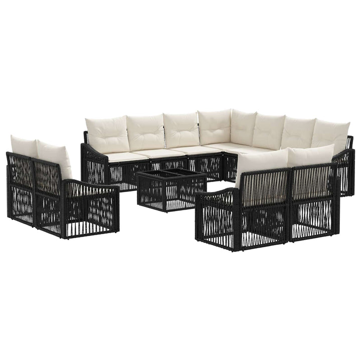 Havesofa Sæt 12 stk. Sort polyrattan