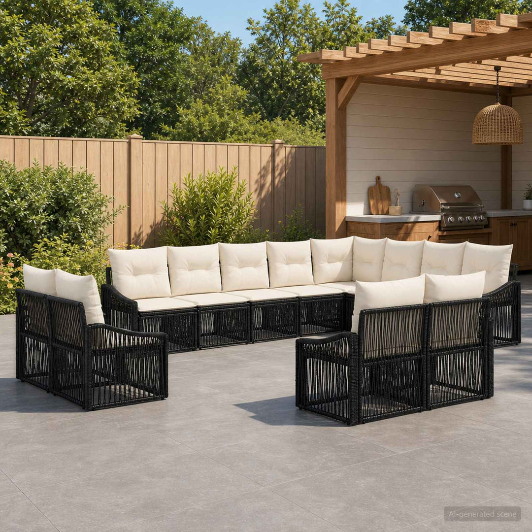 Havesofa Sæt 12 stk. Sort polyrattan