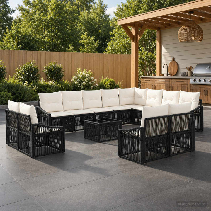 Havesofa Sæt 13 stk. Sort polyrattan
